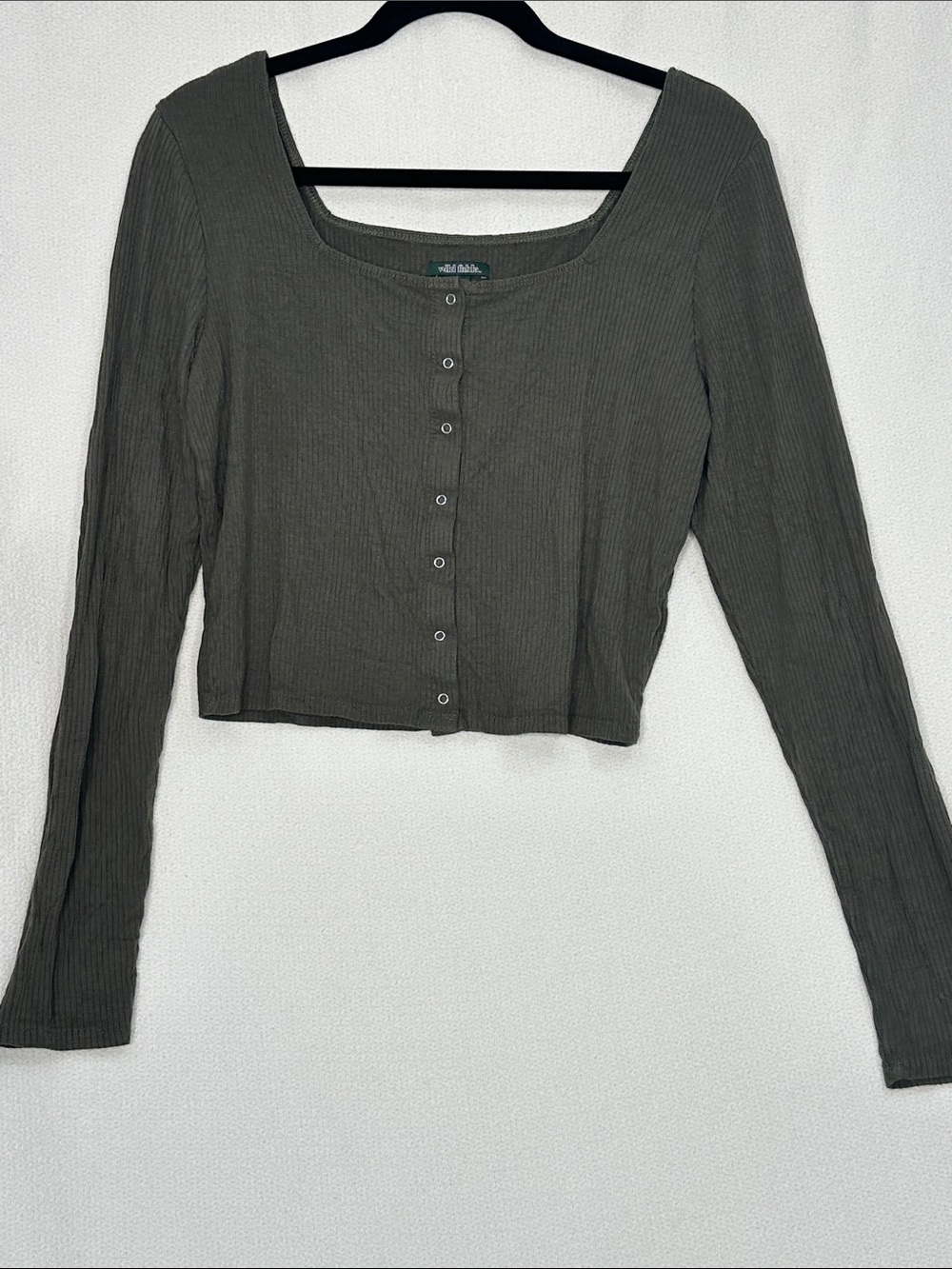 wild fable Olive Green Ribbed Button-Front Long Sleeve Top